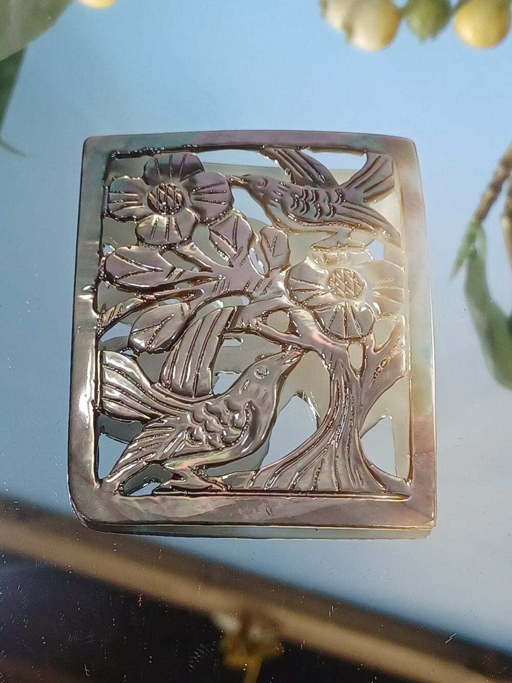 Vintage Abalone Handcrafted Flowers & Birds Spring Fun Different Charm/ Plaque
